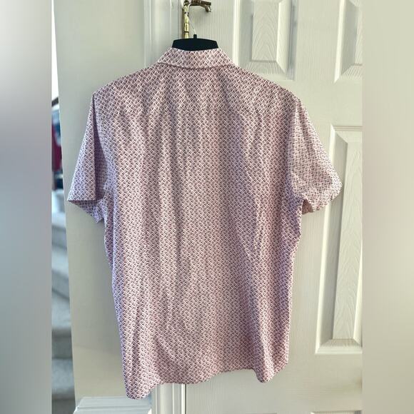 Ted Baker White & Maroon Sketch Patterned Short Sleeve Shirt - Picture 4 of 9